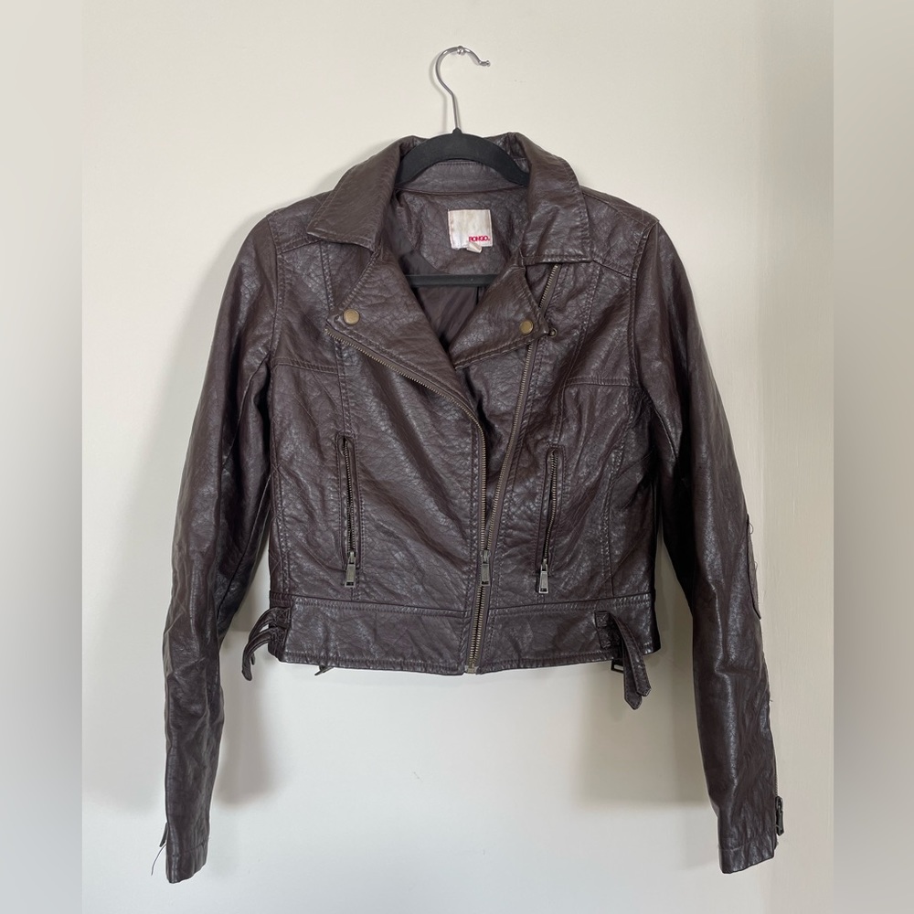 Brown Faux Leather Jacket - Size Small